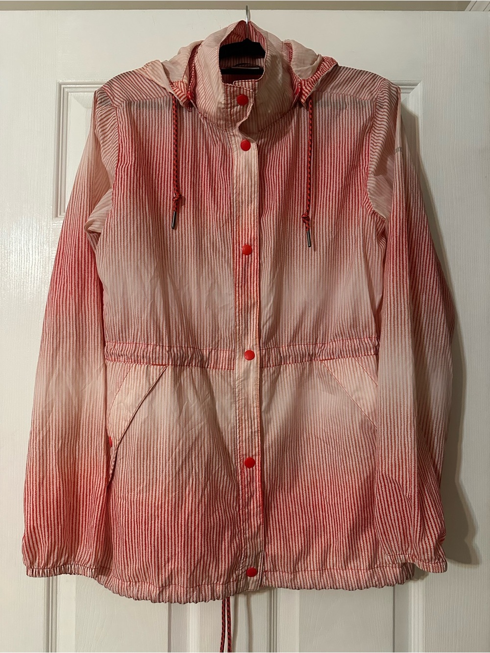 Columbia Red and White Ombre Hooded Rain Jacket